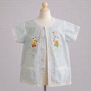 Vintage Chinese Kimono Plum Blossoms Size Large Light Blue